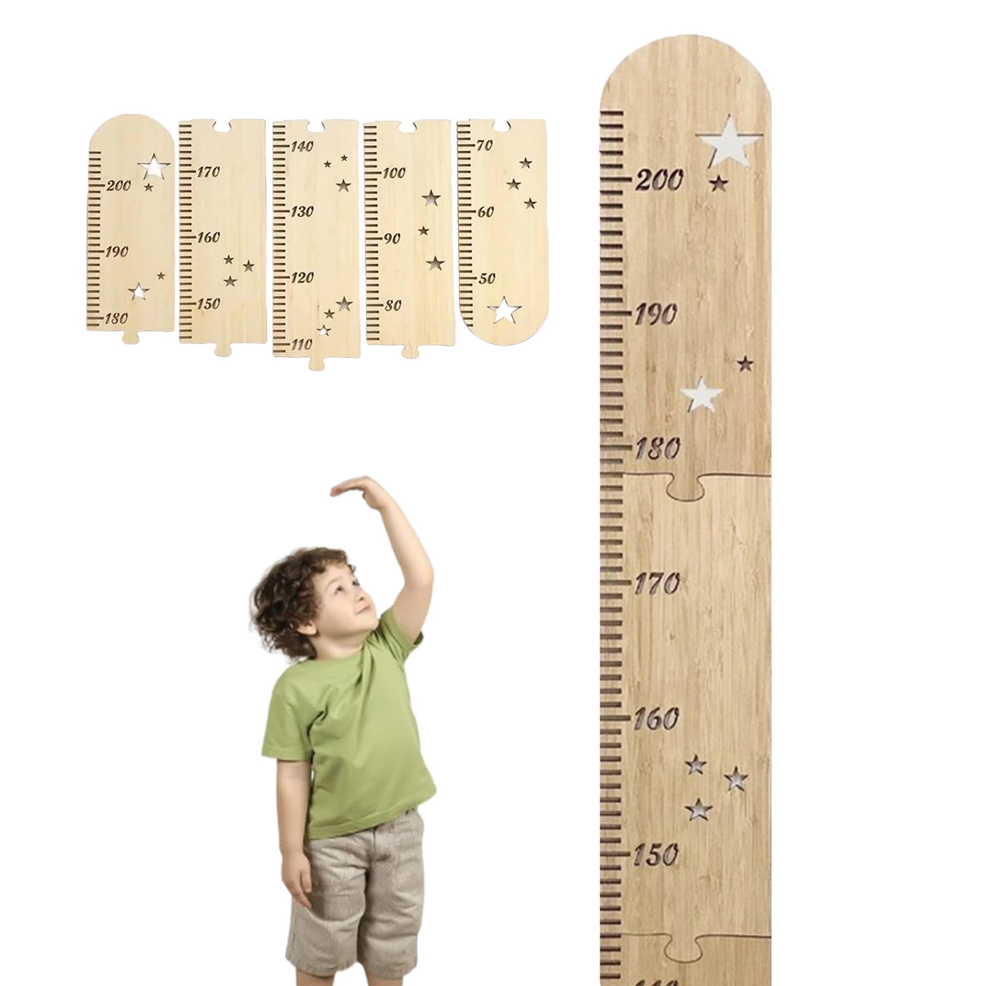 Grafici Di Altezza In Legno Misuratore Per Bambini 50-200 Cm Decorazione Murale Cameretta (Set Da 5)
