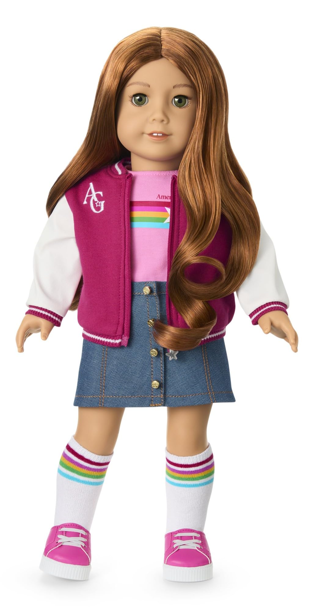 American Girl Truly Me #115 - Bambola 45,7 Cm Con Occhi Grigi E Capelli Ricci Biondi - Giacca Varsity