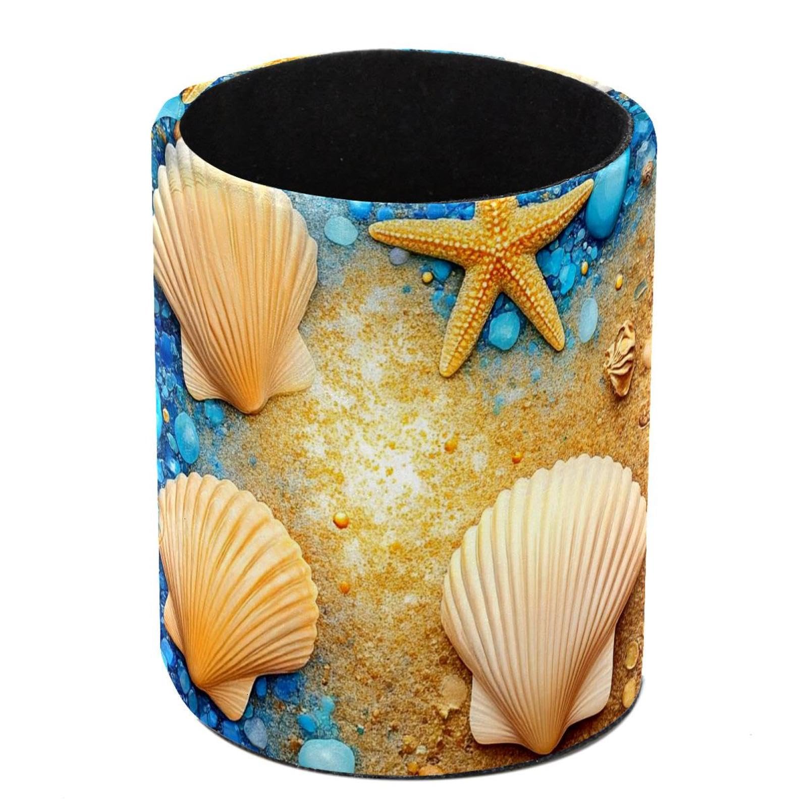 HEOEH Starfish Seashell Pen Holder for Desk, PU Leather Pencil Holder Pen Cup Marker Holder Makeup Brush Holders, Desk Accessories & Workspace Organizers for Home, Office