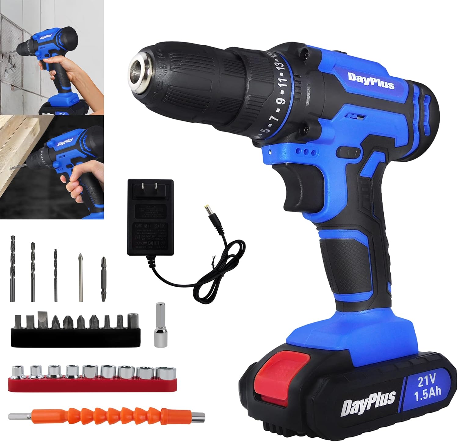Drill Set 21V Cordless Drill Electric Power Drill Set with 1 Battery & Charger 3/8