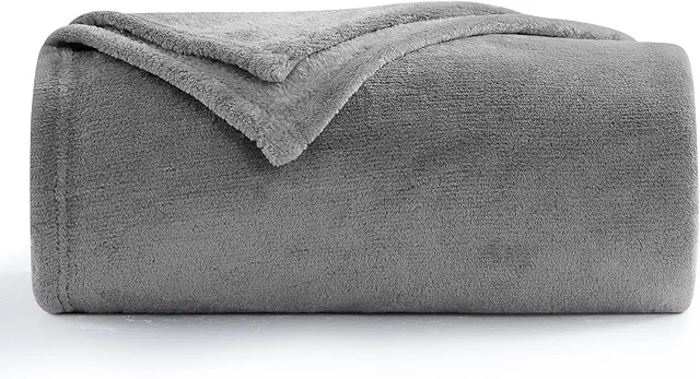 Aisbo Grey Fleece Yoga Blanket - Soft & Warm Throw for Couch, Bed, Travel