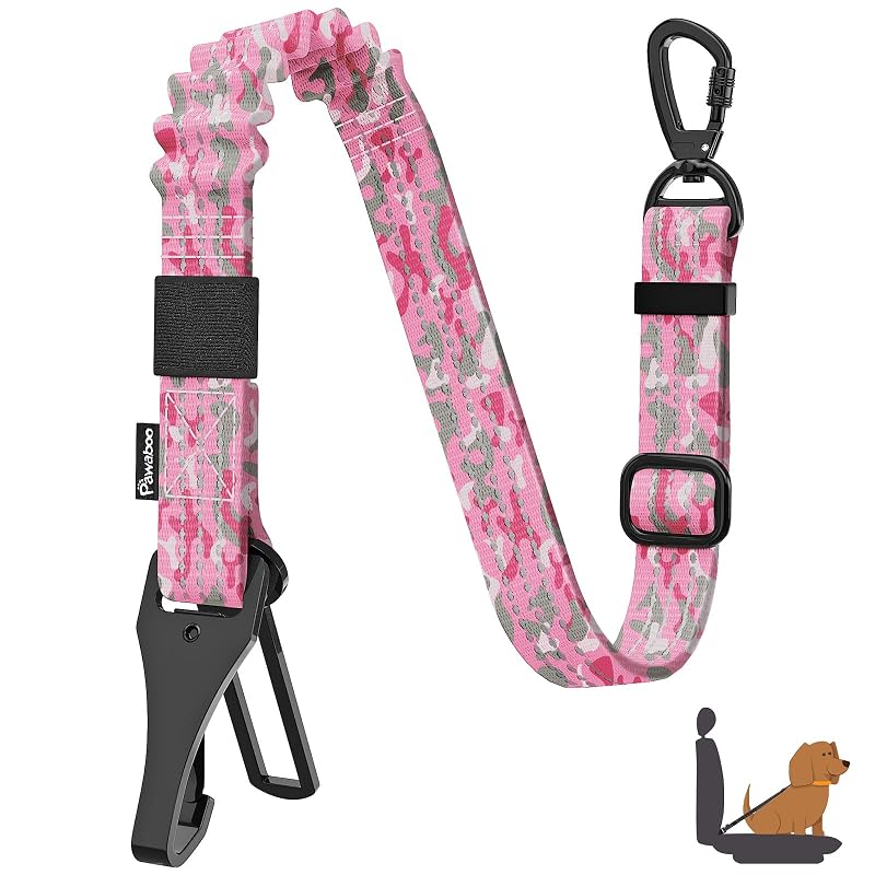 Cinto de Segurança para Cães Pawaboo com Elástico, Ajustável e Fivela 360° P-Pink Camouflage