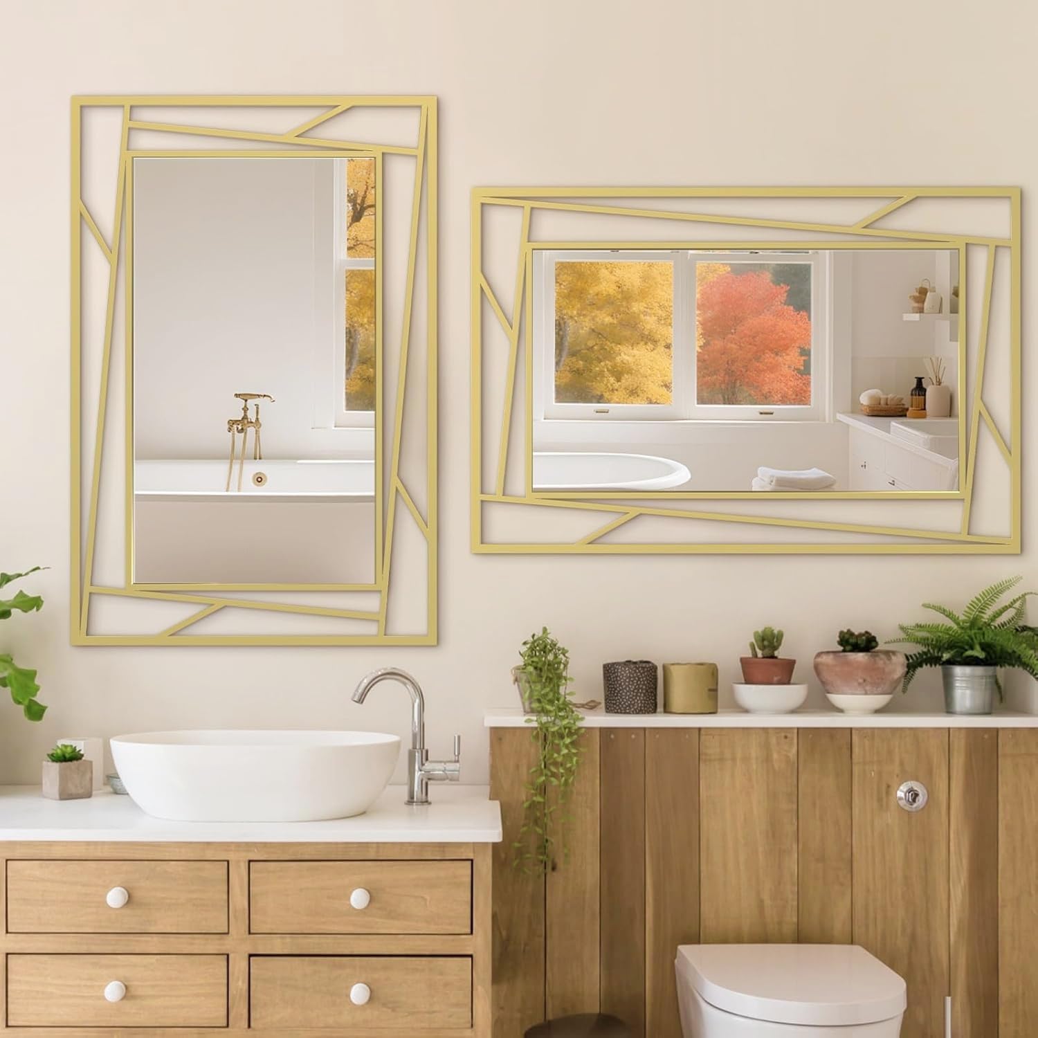 Brushed Gold Bathroom Mirror, 36''X24'' Rectangular Wall Mirrors with Geometric Metal Frame for Bathroom Bedroom Living Room, Hang Horizontally or Vertically - Image 4