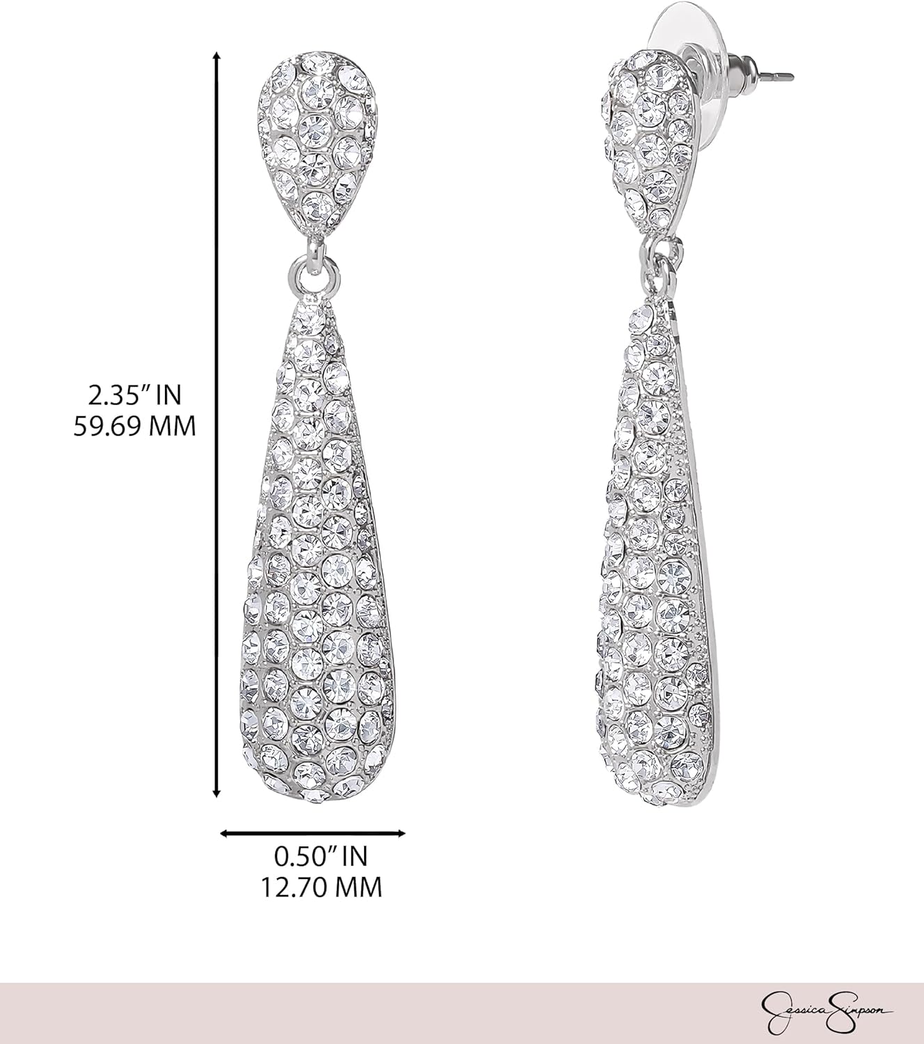 Jessica Simpson Clear Crystal Teardrop Earrings for Women, Silver-Tone Rhinestone Drop Earrings - Image 5