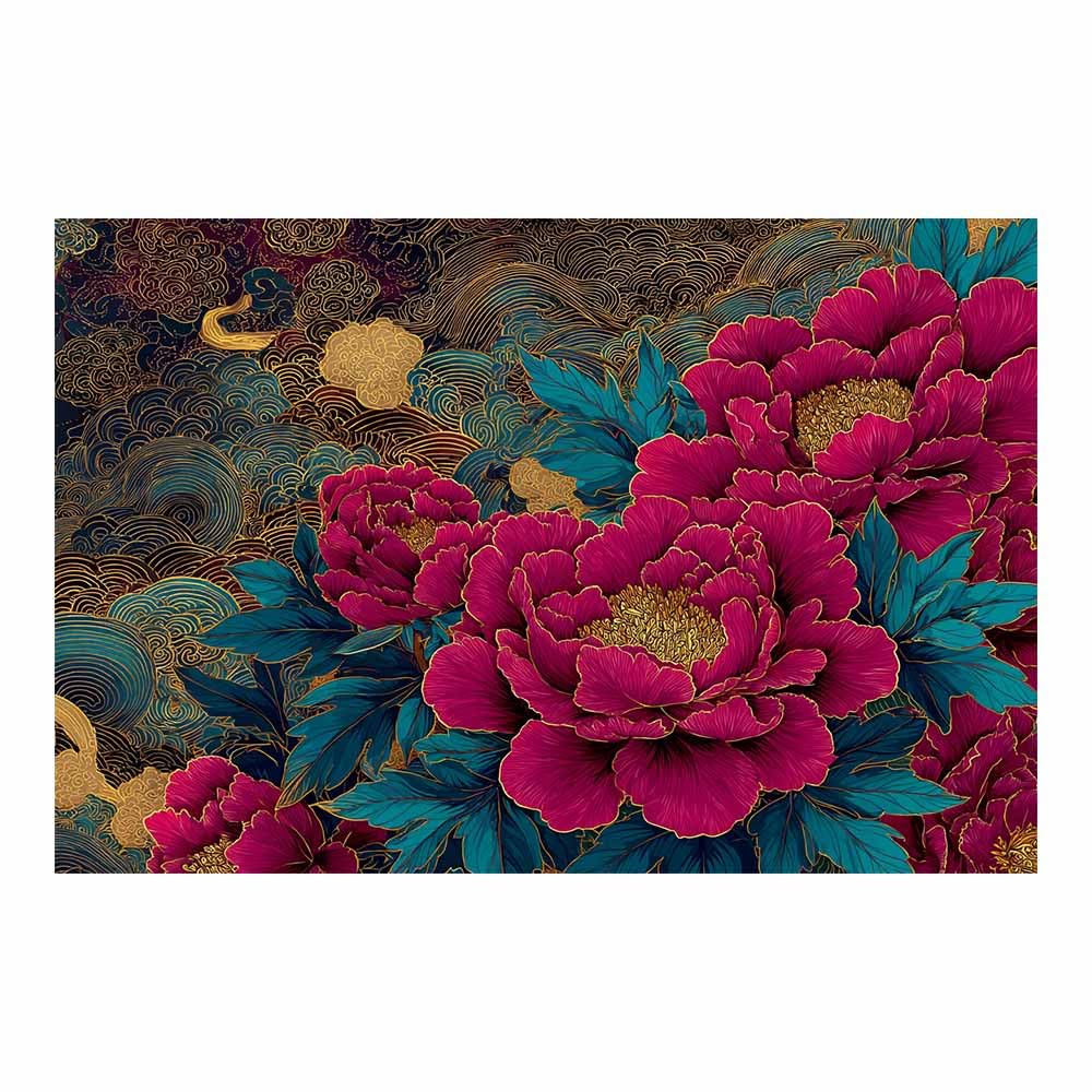 Hoqiu Multicolor Botanical Prints Red Peony Withs Gold Artwork, Wall Decoration Living Room Bedroom Hallway Stairs Decoration.(Multicolor)-70X100cm Unframed