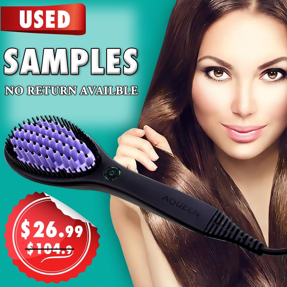 Allwithone Hair Straightener Brush - No Static - Dandruff free - Ceramic Hair Heating Straightening Brush (Purple-USED)