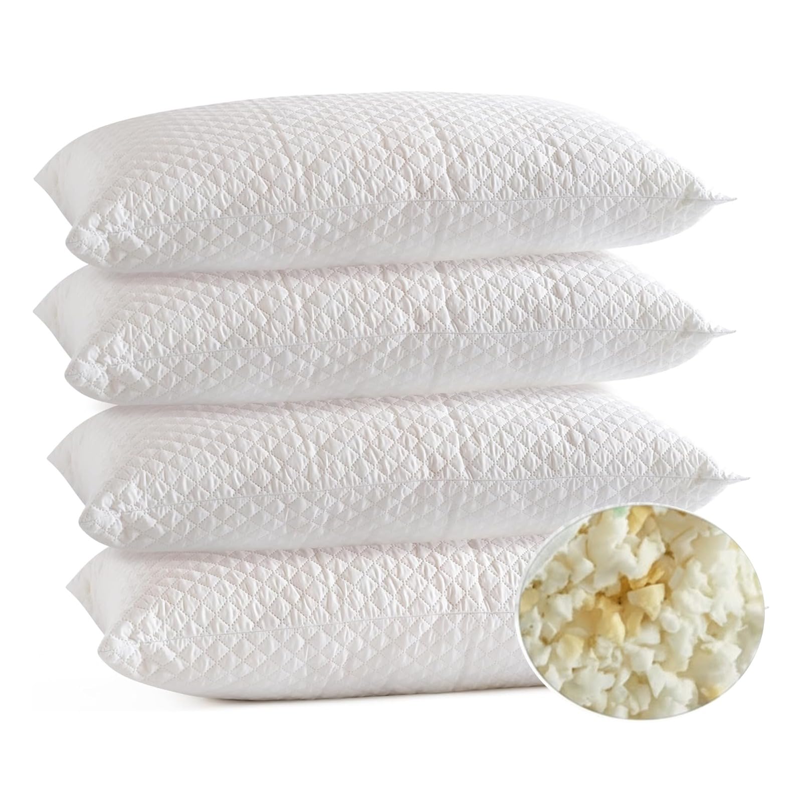 TT ThreadTrade Shredded Memory Foam Pillow Set, Adjustable Loft Bed Pillows, Ergonomic Support for Back, Side & Stomach Sleepers, Washable, and Ultra-Soft Comfort, Pack of (4)