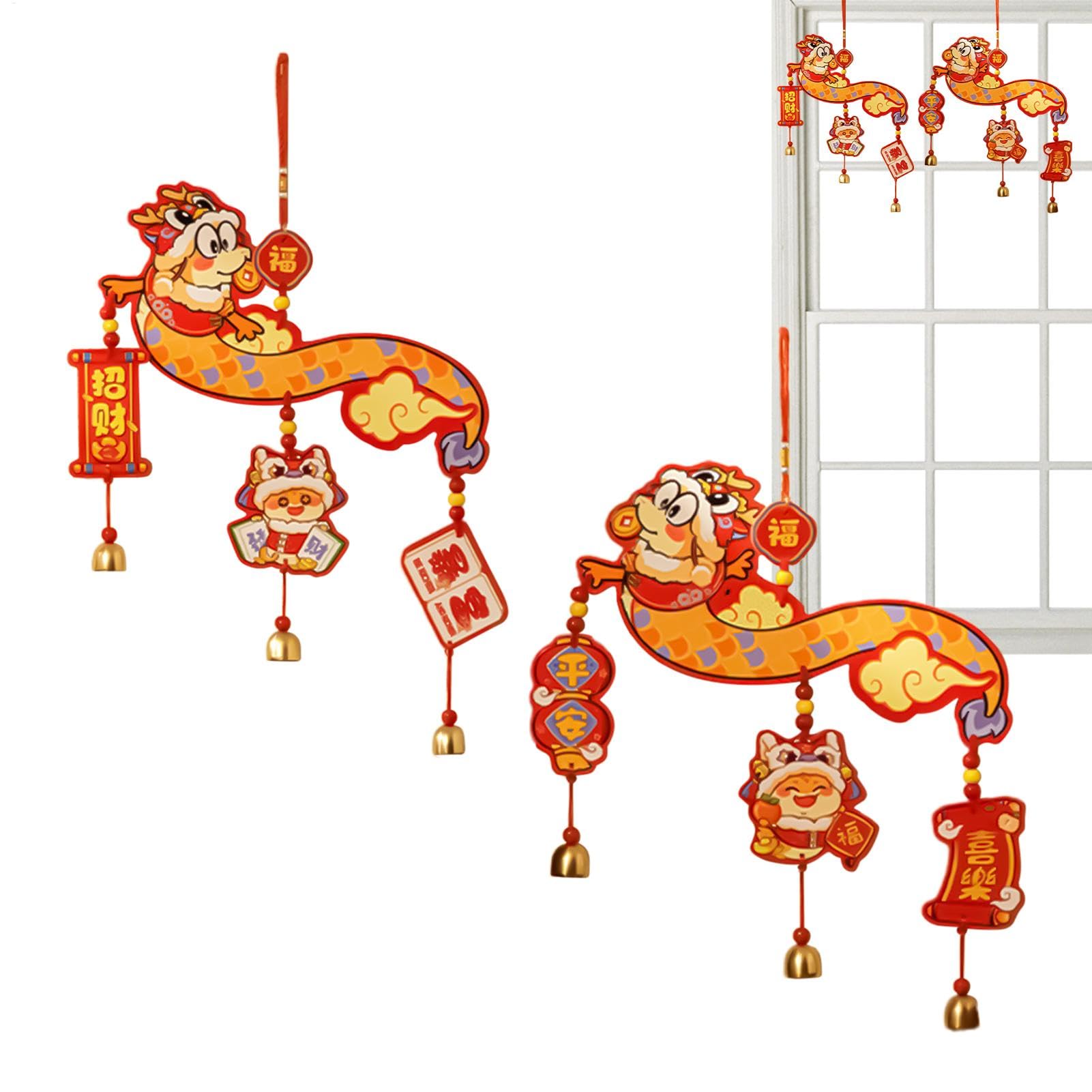Décoration de bonne année : lot de 2 suspensions ornements orientaux chinois rouges