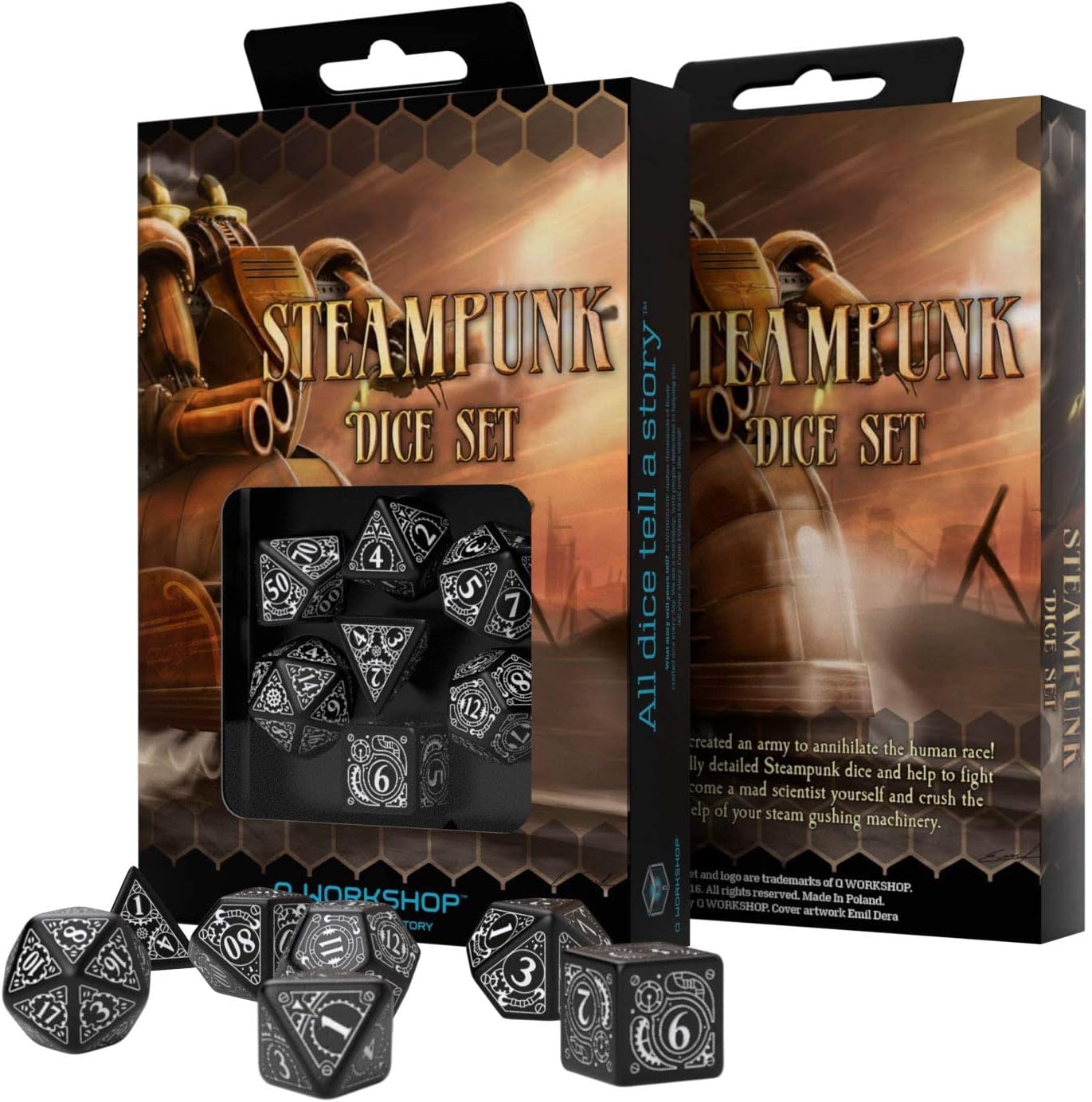 Q-Workshop Steampunk Dice Black/White (7 STK.) Board Game