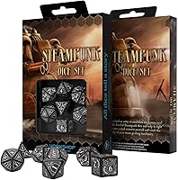 Vista 2 de Steampunk Dados BlancoNegro (7) Juego de mesa