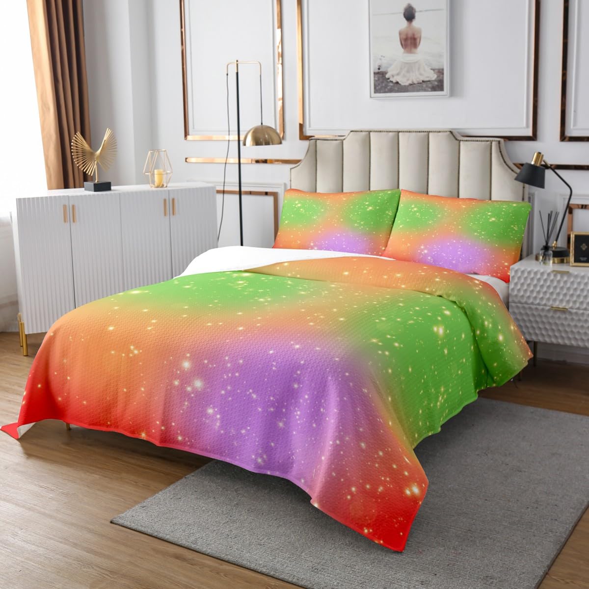 Homemissing Juego de ropa de cama con diseño de galaxia de ensueño y galaxia de ensueño para niñas, con 1 funda de almohada, diseño de rayas coloridas