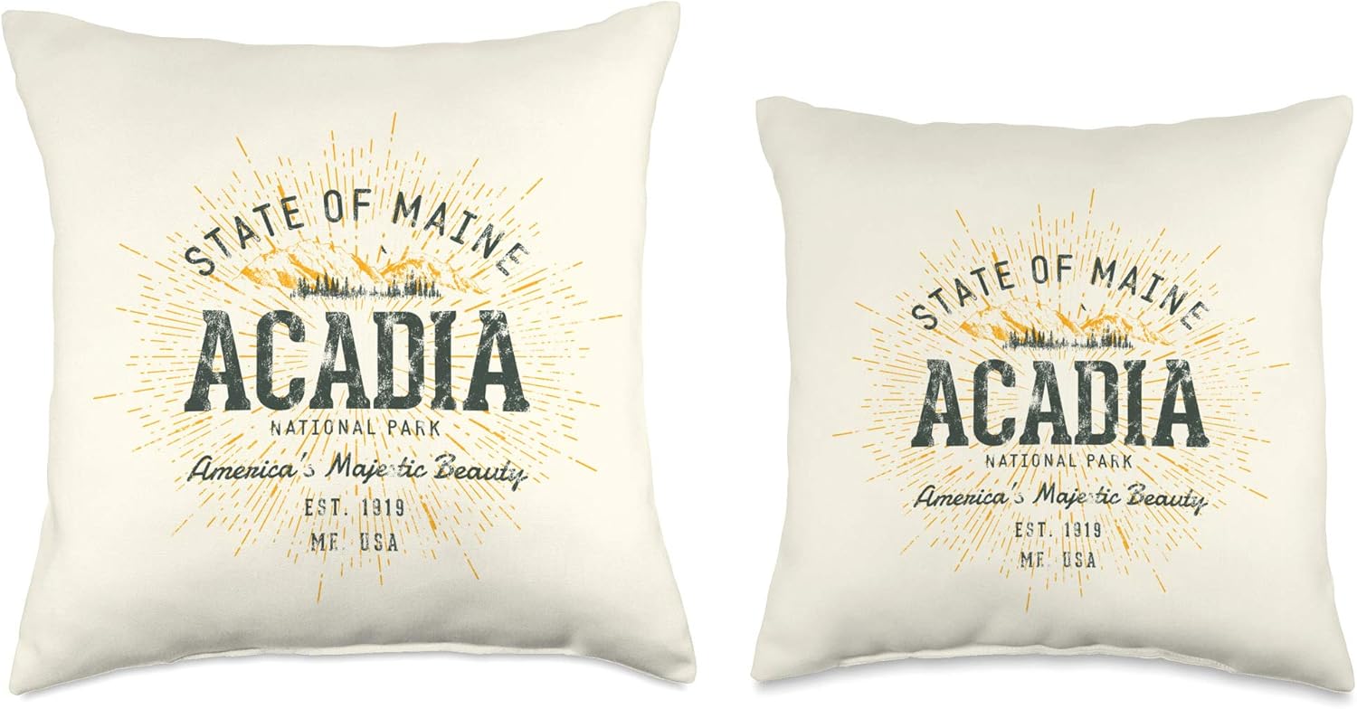 Acadia Maine Vintage Acadia National Park Throw Pillow