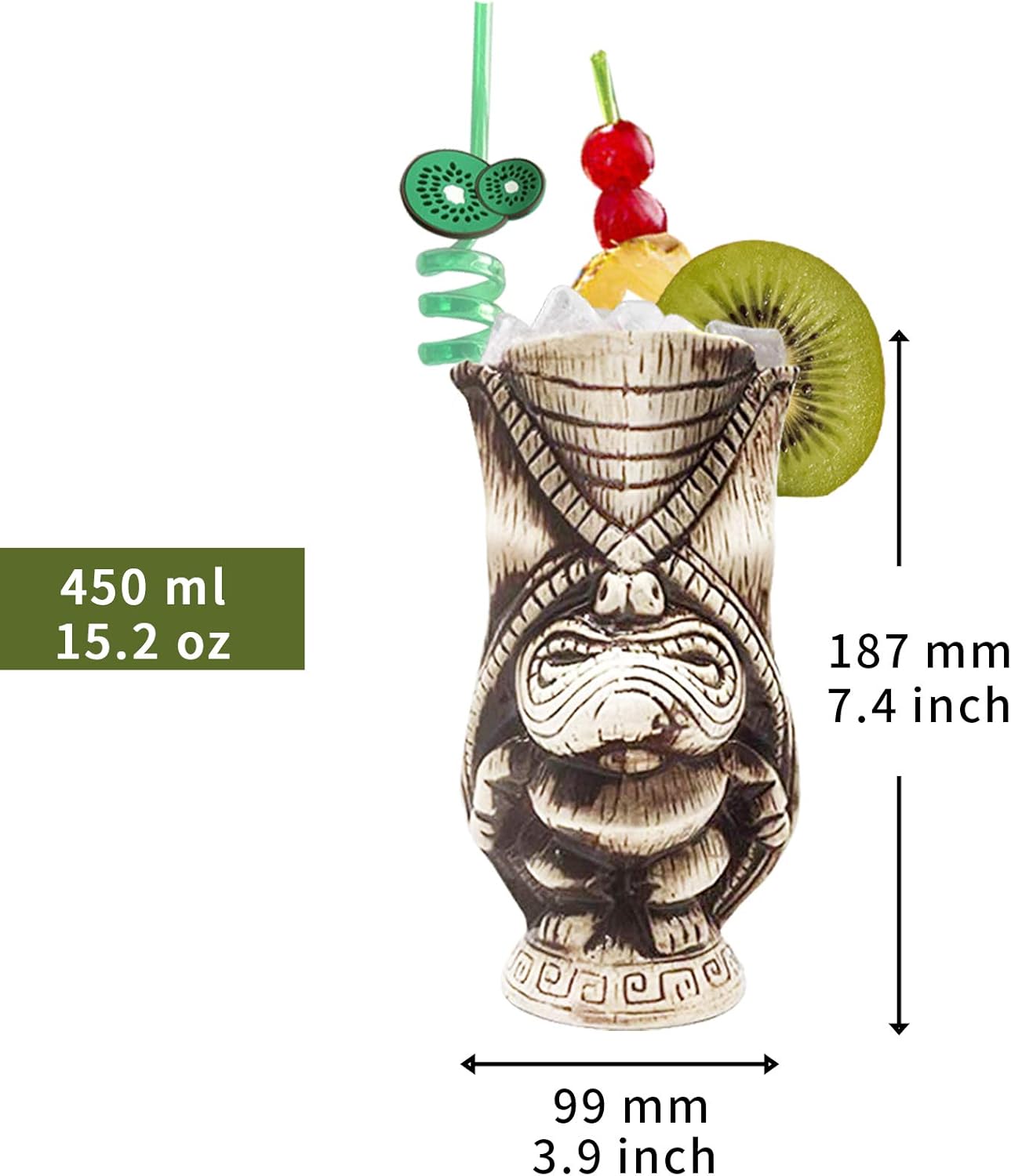 LINALL Tiki Mugs – Ceramic Tiki Mug 15.2oz/450ml, Kane King Cocktail Mug for Mai Tai, Punch, Pina Colada, and Tropical bar Drinks - TIKI0038 (15.2oz/450ml Butt) - Image 2