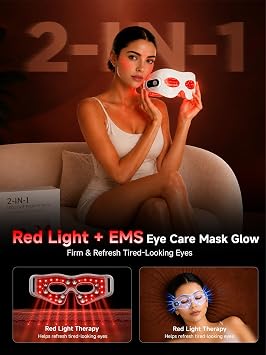 Red Light Eye Mask with Microcurrent Massage, 96 LEDs Eye Care Beauty Device, 4 Light Modes, 4 Intensity Levels, 10/20/30 Min Timer, Rechargeable LED Mask for Daily Eye Care Routine