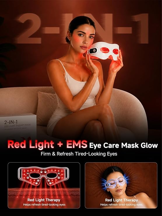 Red Light Eye Mask with Microcurrent Massage, 96 LEDs Eye Care Beauty Device, 4 Light Modes, 4 Intensity Levels, 10/20/30 Min Timer, Rechargeable LED Mask for Daily Eye Care Routine