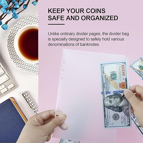 Miniatura 3 de Buqoo Bolsillos para carpetas A5, 12 unidades, 6 anillas, de PVC, con 6 pestañas, bolsa de documentos, organizador de carpetas de archivos, bolsas