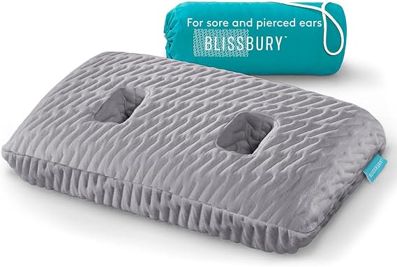 BLISSBURY Ear Pillow with Hole for Sleeping & Recovery | Piercing Pillow | Adjustable Memory Foam Design with Holes for chondrodermatitis CNH | Piercing Support for Side Sleepers