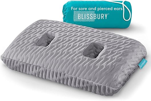 BLISSBURY Ear Pillow with Hole for Sleeping & Recovery | Piercing Pillow | Adjustable Memory Foam Design with Holes for chondrodermatitis CNH | Piercing Support for Side Sleepers