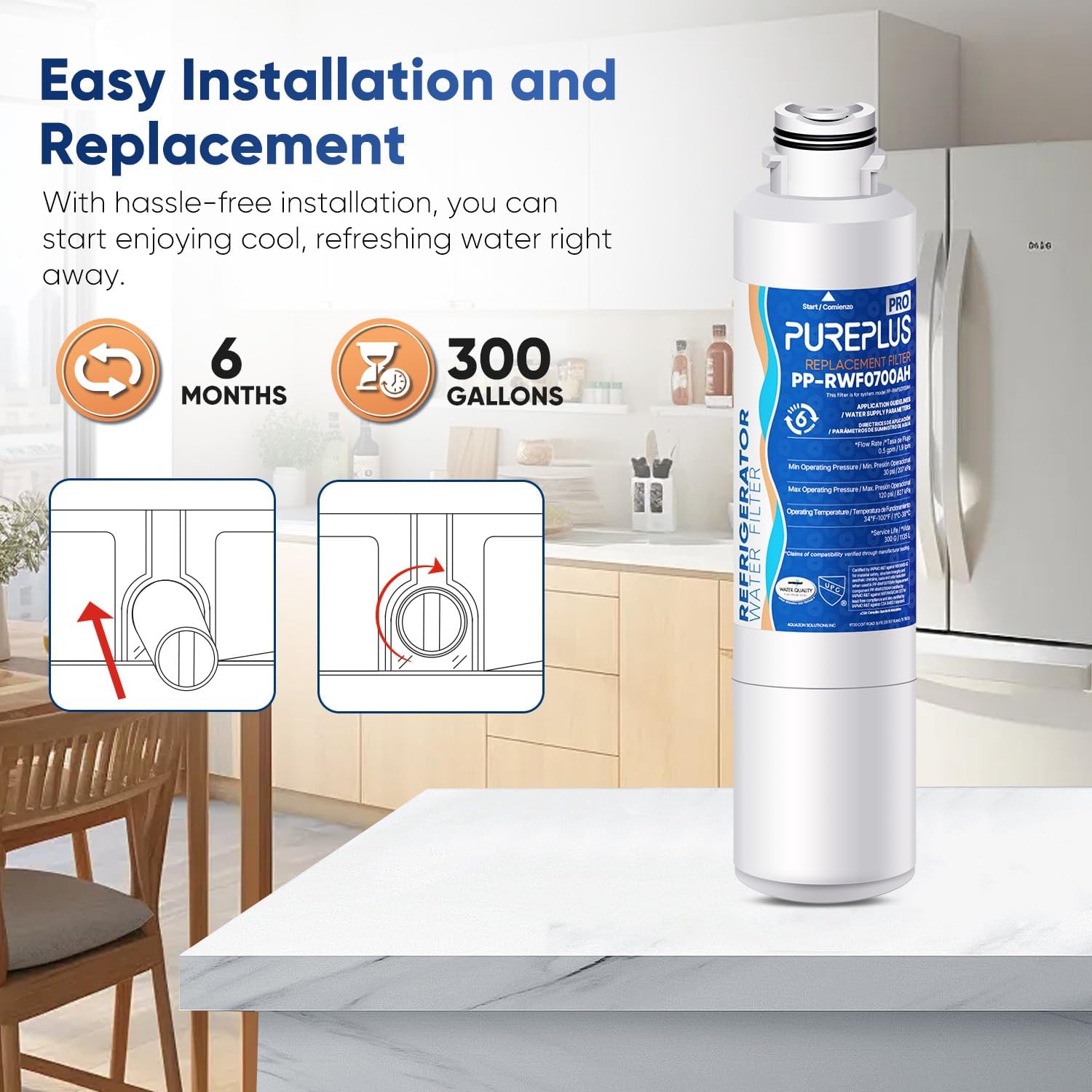 PUREPLUS DA29-00020B NSF/ANSI 53&42 Certified Replacement for SAMSUNG Fridge RF28HFEDTSR, RF263BEAESG, RF263BEAESR AA, HAF-CIN/EXP, RF28HMEDBSR/AA, RWF0700A Refrigerator Water Filter, 1PACK