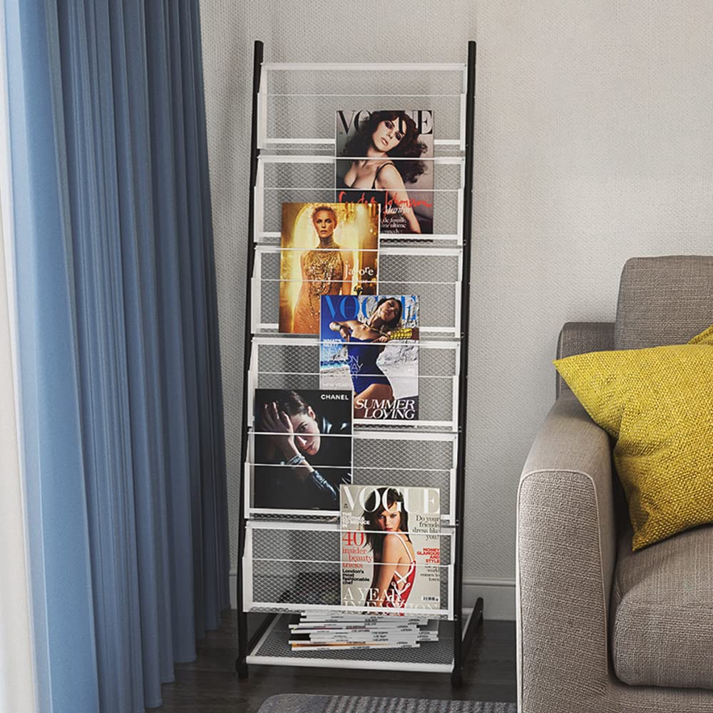 BLV Bodenständer prospektständer a4 prospekthalter mit 4-Rädern und 6-Lagen für Empfangsräume oder Büros und verschiedene Ausstellungen (47.5×40×133cm)