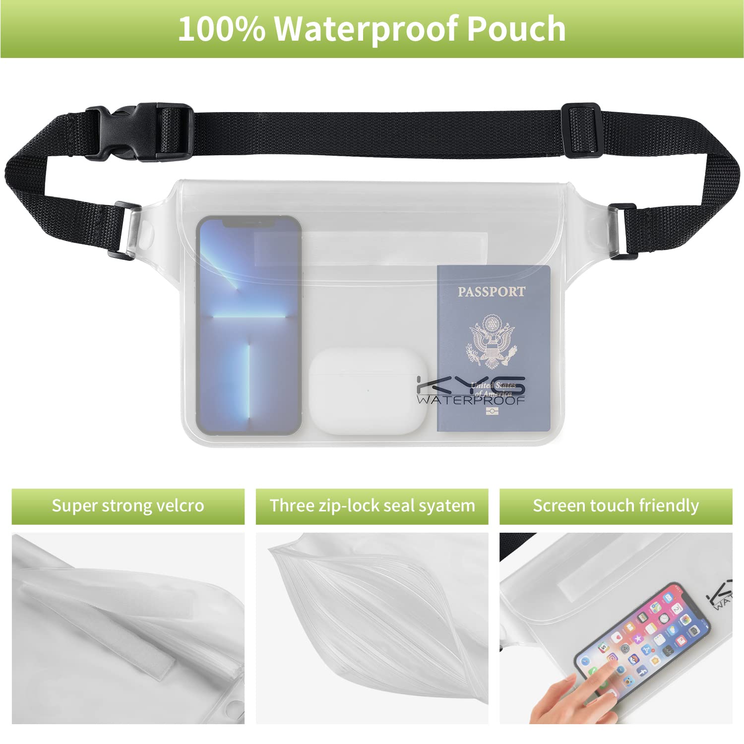 KYG Borsa Impermeabile a Tracolla Regolabile Dry Bag 5L/10L/20L Kit 3 in 1 Marsupio impermeabile, custodia per cellulare Waterproof Zaino Per Nuoto Trekking Surf Rafting Campeggio Canoa