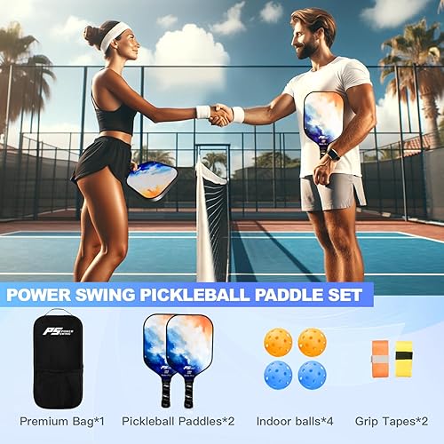 Miniatura 7 de Pickleball Paddles Set of 2 - USAPA Approved Fiberglass Pickleball Paddles Set with 2 with SRT Pro Polymer Honeycomb Core, 4 High-Performance