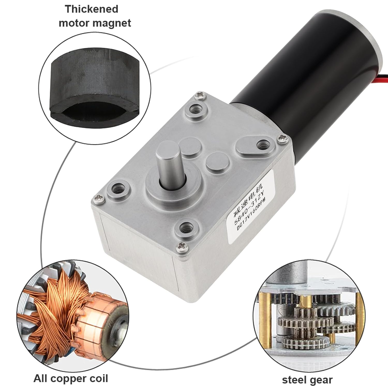 12V DC Worm Gear Motor 40RPM Self-Locking Reversed Mini Electric Gearbox Motor Permanent Magnet Reduction Motor with Bracket 5840-31ZY (7, Watts, 40, RPM)