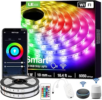 LE Smart Led Lights, 32.8ft(16.4ft*2) 300 LEDs WiFi LED Strip Lights, APP Control Smart LED Light Strip, Work with Alexa and Google Assistant, Non-Waterproof, No Hub Required(Only 2.4G WiFi Supported)