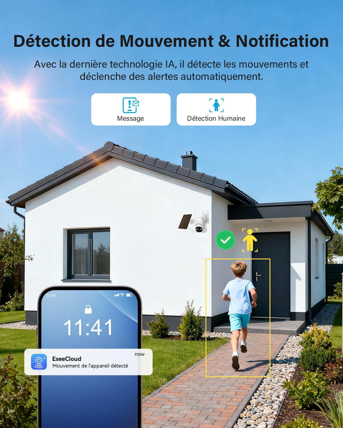 Jennov Kit Camera Surveillance Exterieure sans Fil Solaire mit Moniteur, 5MP 10CH 10" Pouces NVR Écran Tactile, 5MP Caméra avec 360° Pan & Tilt, Vision Nocturne Couleur, PIR Détection, Sans Abonnement