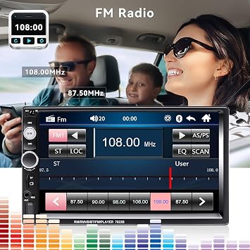 CAMECHO 7 Double Din Car Stereo Audio Bluetooth MP5 Player USB FM Multimedia Radio+ 4 LED Mini Backup Camera with Steering Wheel Remote Support Mobile Phone Synchronization (Used in Android/iOS)