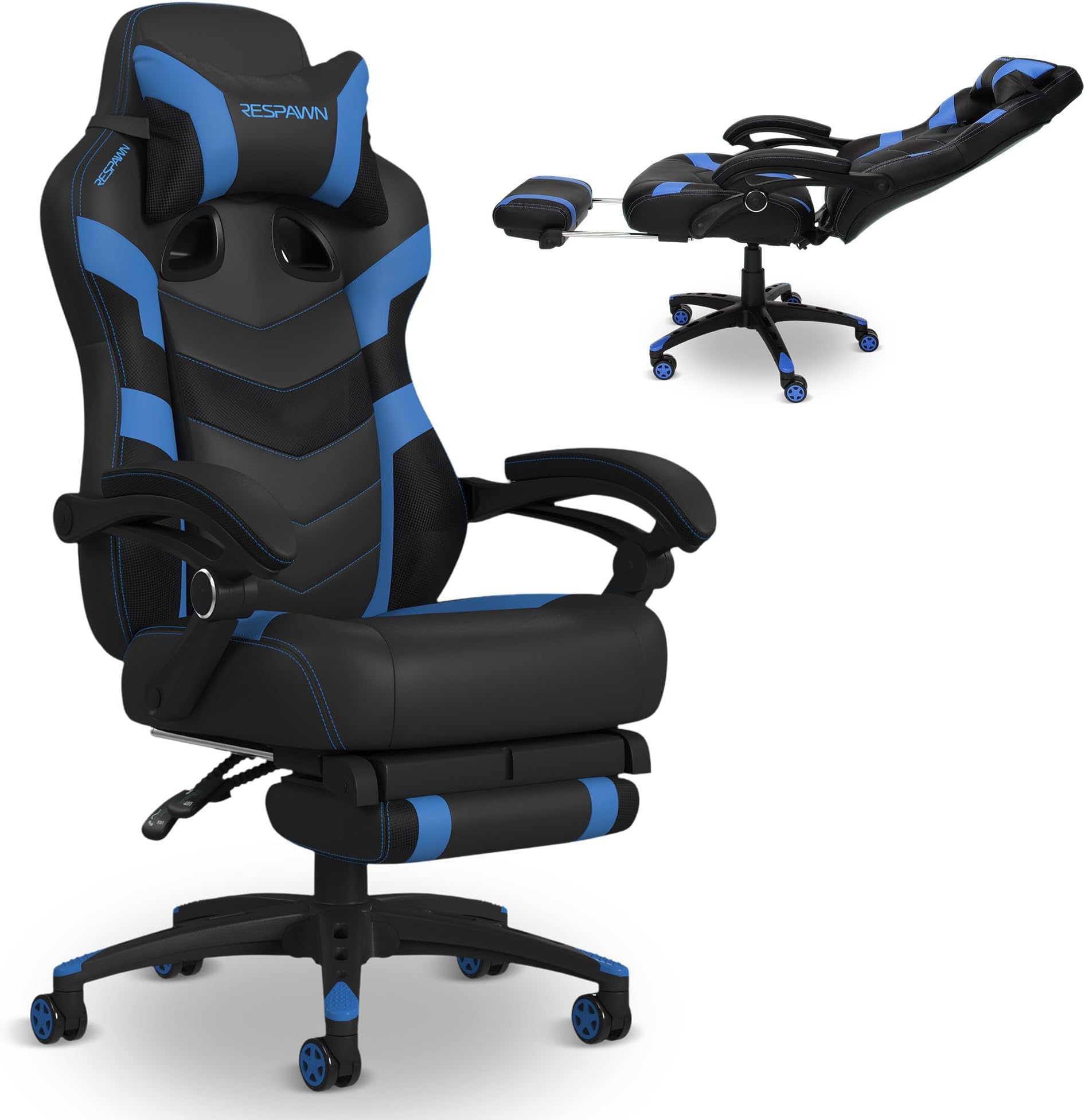110 Pro Racing Style Gaming Chair, Reclining Ergonomic Chair with Built-in Footrest, in Blue (RSP-110V2-BLU)