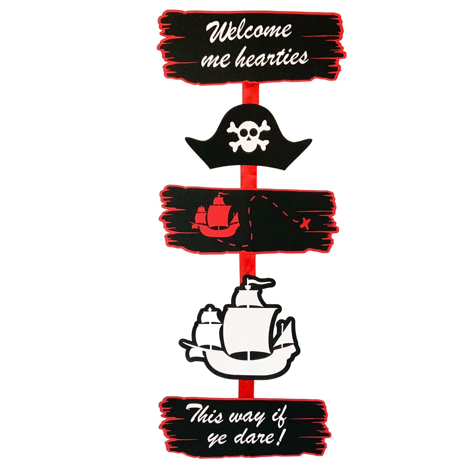 Pinfliers Pirate Theme Paper Entrance Sign, 1 set, Black, White and Red, 26.5 inches long