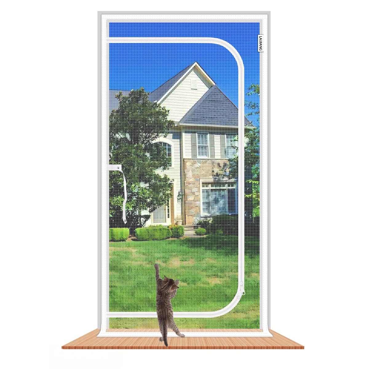 LAIJIANG Cat Screen Door, Reinforced Mesh Screen Door With Double Zipper Easy Access, Keep Cats Indoors Prevent Pets Escape, Scratch Proof & Keeping Air Fresh(100x220cm)