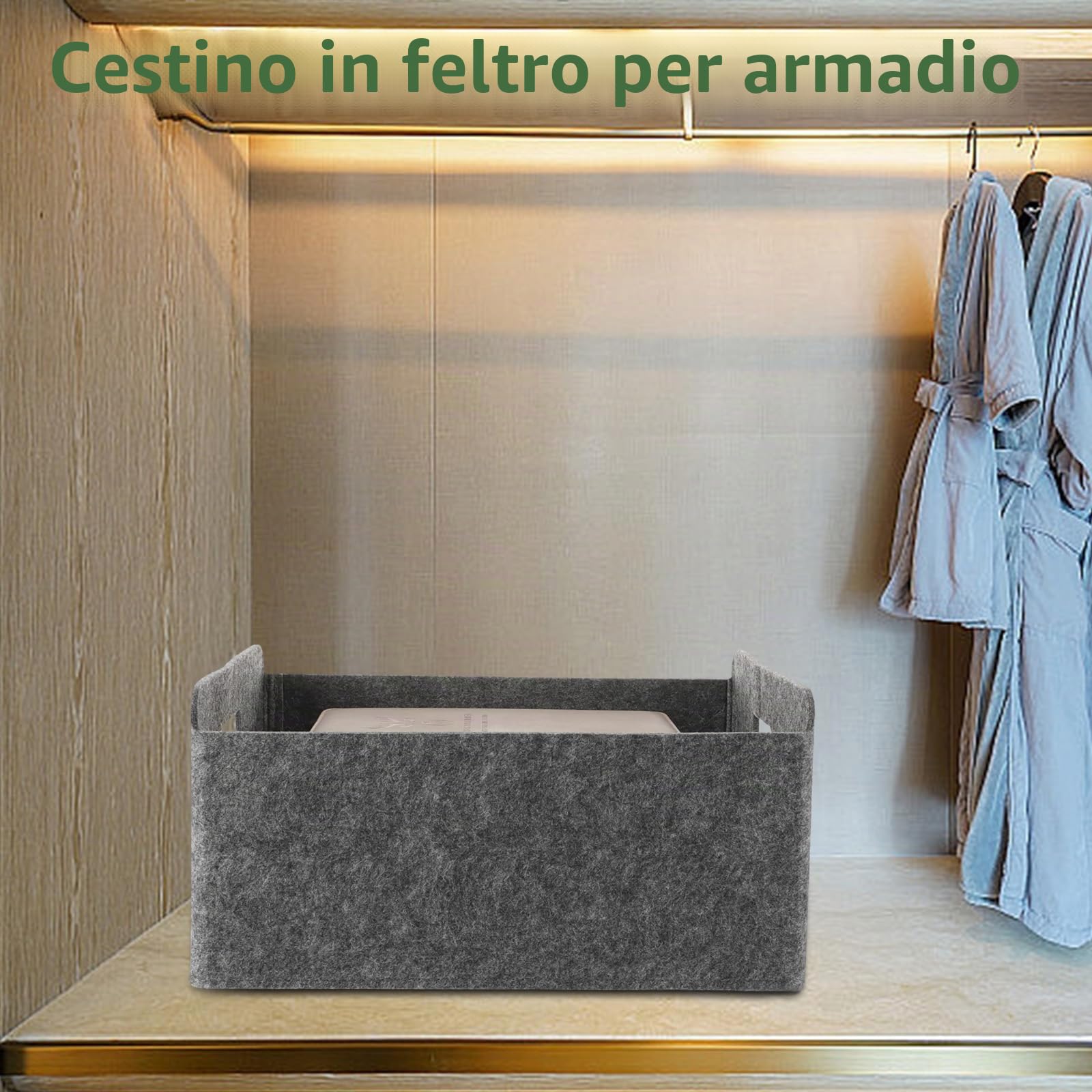 WOPPLXY 4 Pezzi Cestino Portaoggetti, 30 x 26 x 12.5 cm Cestino Pieghevole in Feltro, Cesta de Almacenaje per Armadi, Librerie e Cassetti (Grigio)