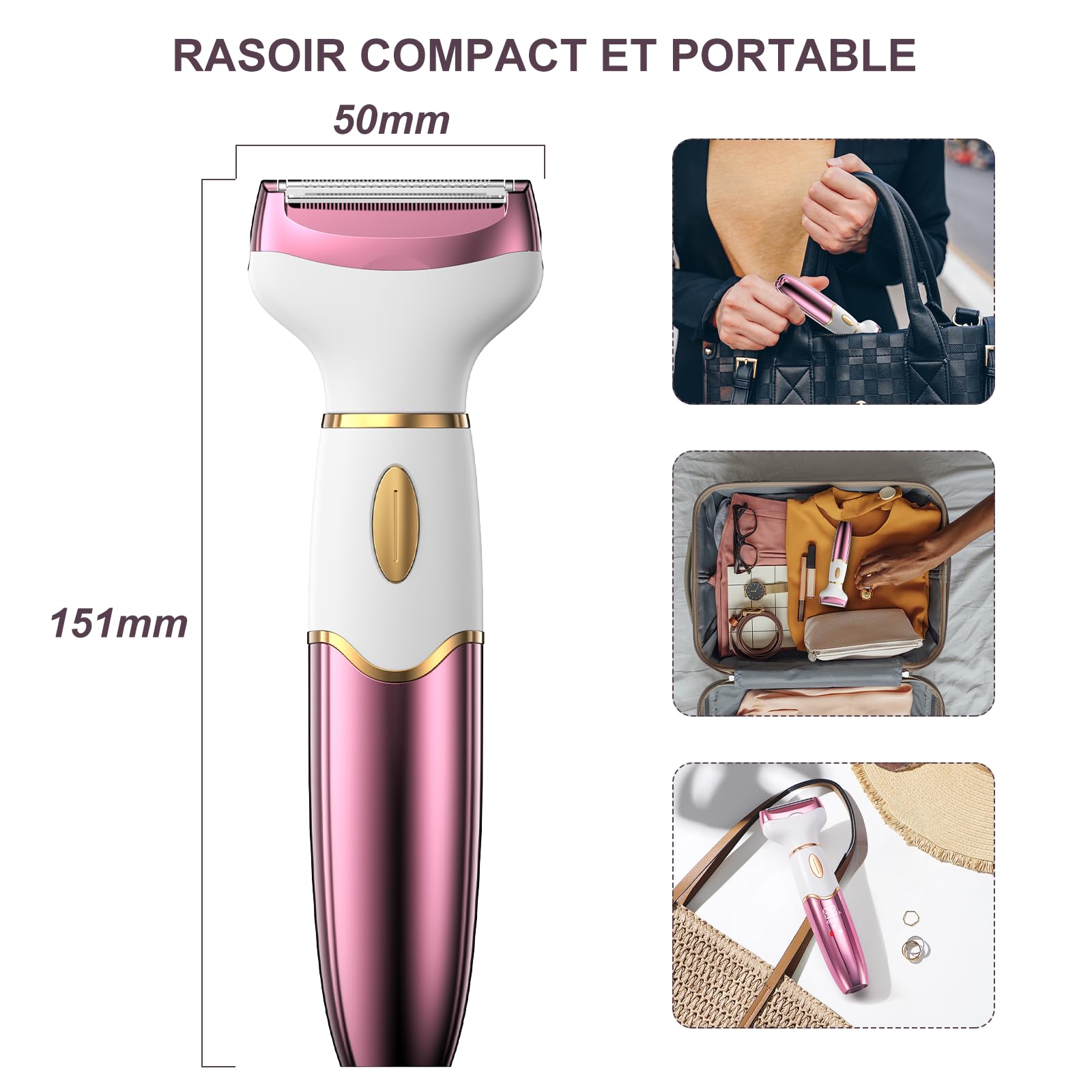Rasoir électrique 4 en 1 pour femme avec affichage numérique, étanche IPX7, épilateur facial pour femme, rasoir intime pour le visage, les parties intimes, les aisselles, les jambes, recharge