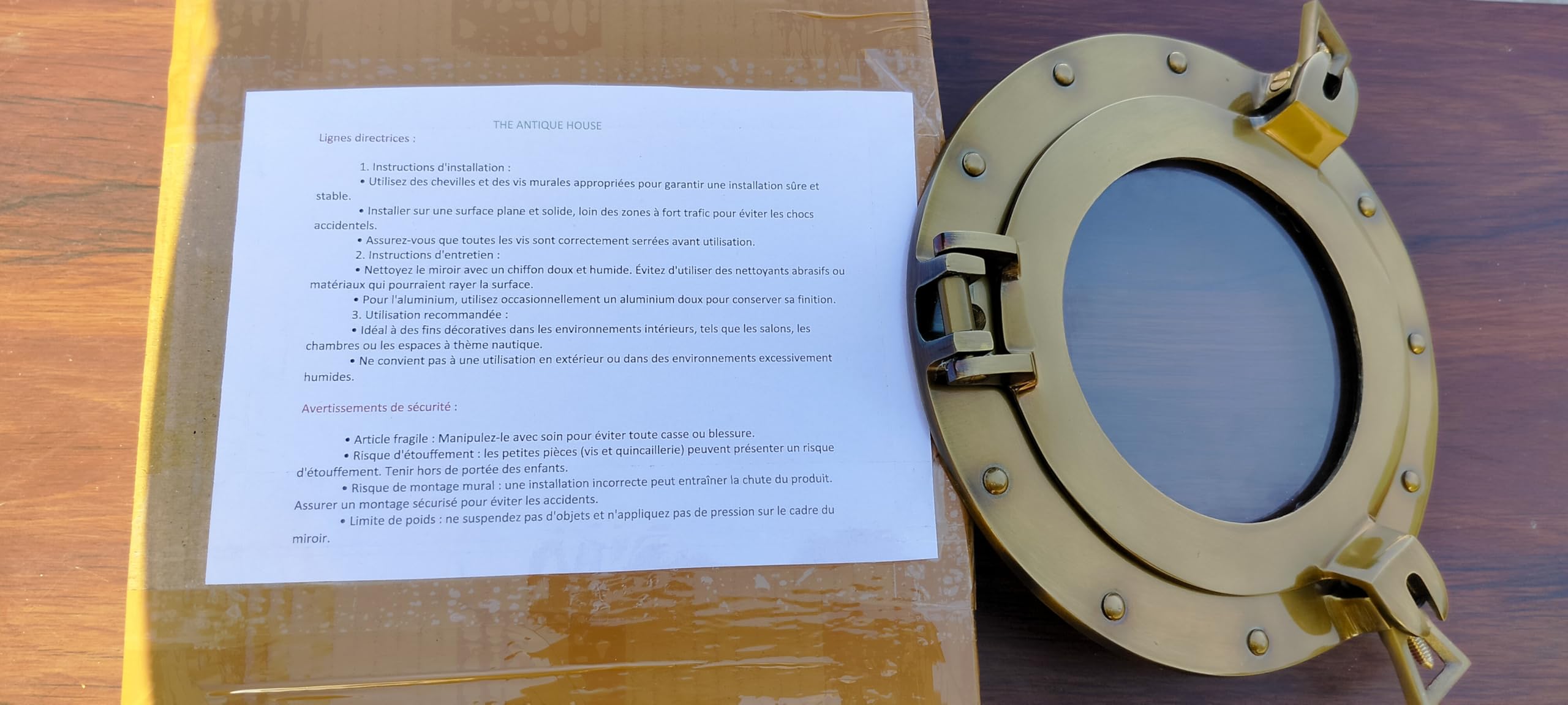 Oblò antico trasparente da 22,9 cm con finestra rotonda in vetro trasparente