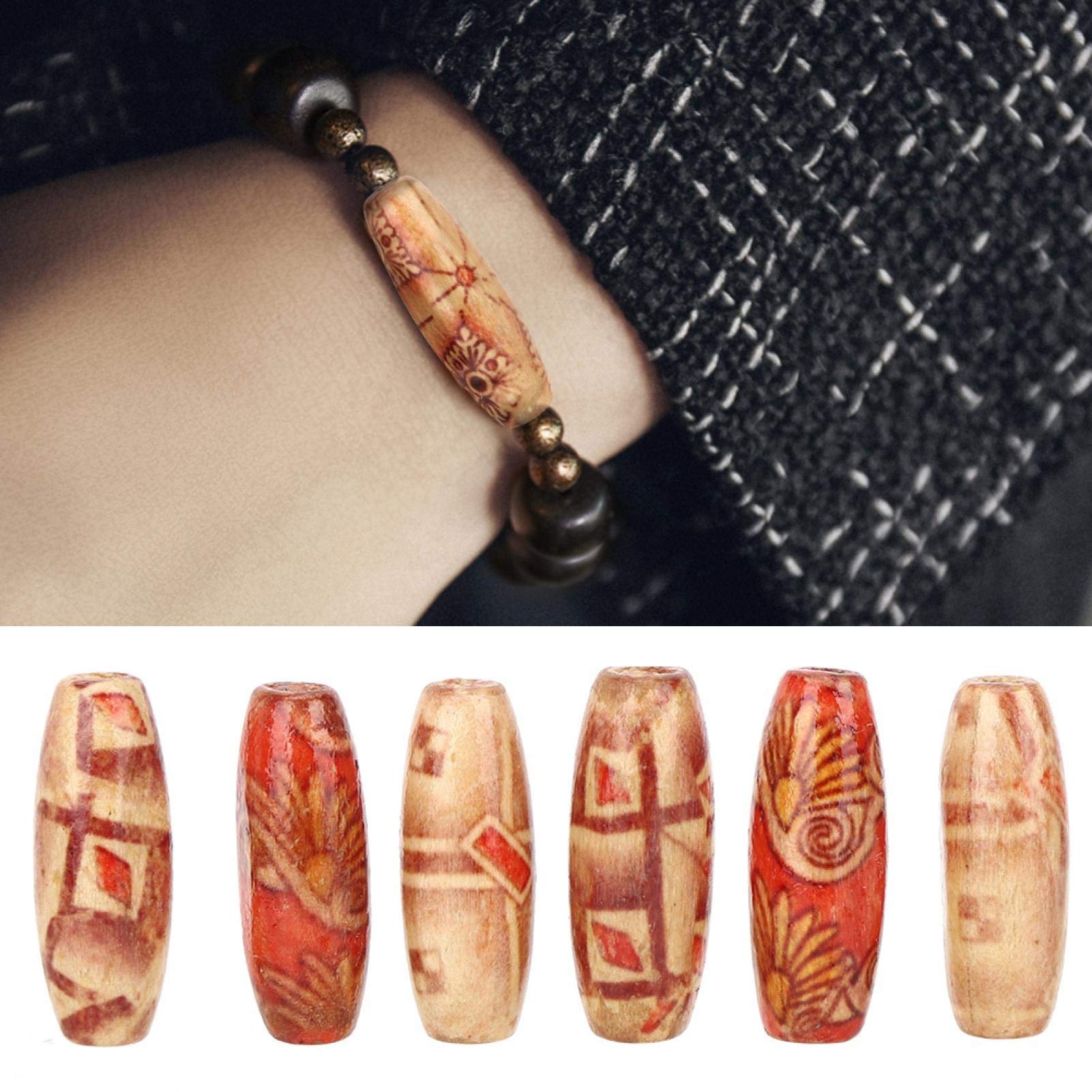 200 Perline Di Legno Stampate Miste - Formato Ovale 23x8 Mm - Retrò Per Creazione Gioielli E DIY