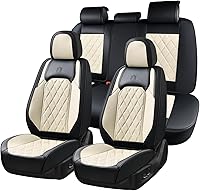 Vista 11 de Coverado Fundas de Asientos Delanteros, Funda de Asiento de Cuero Sintético de Lujo Impermeable, Protector de Asiento de Coche Beige, Funda
