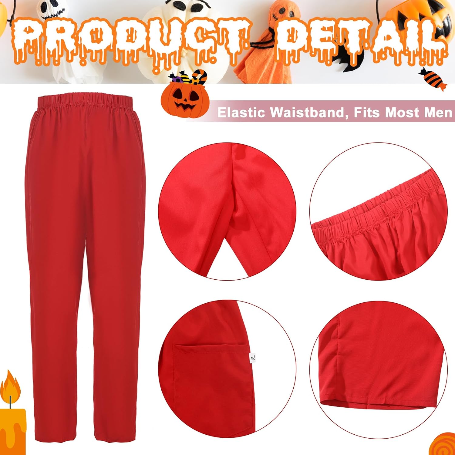 Mepase 4 Pcs Halloween Rabbit Costume Includes Men's Red Pants Red Adjustable Suspenders Bunny Headband Blue Bow Tie for Adults Bunny Cosplay - Image 2