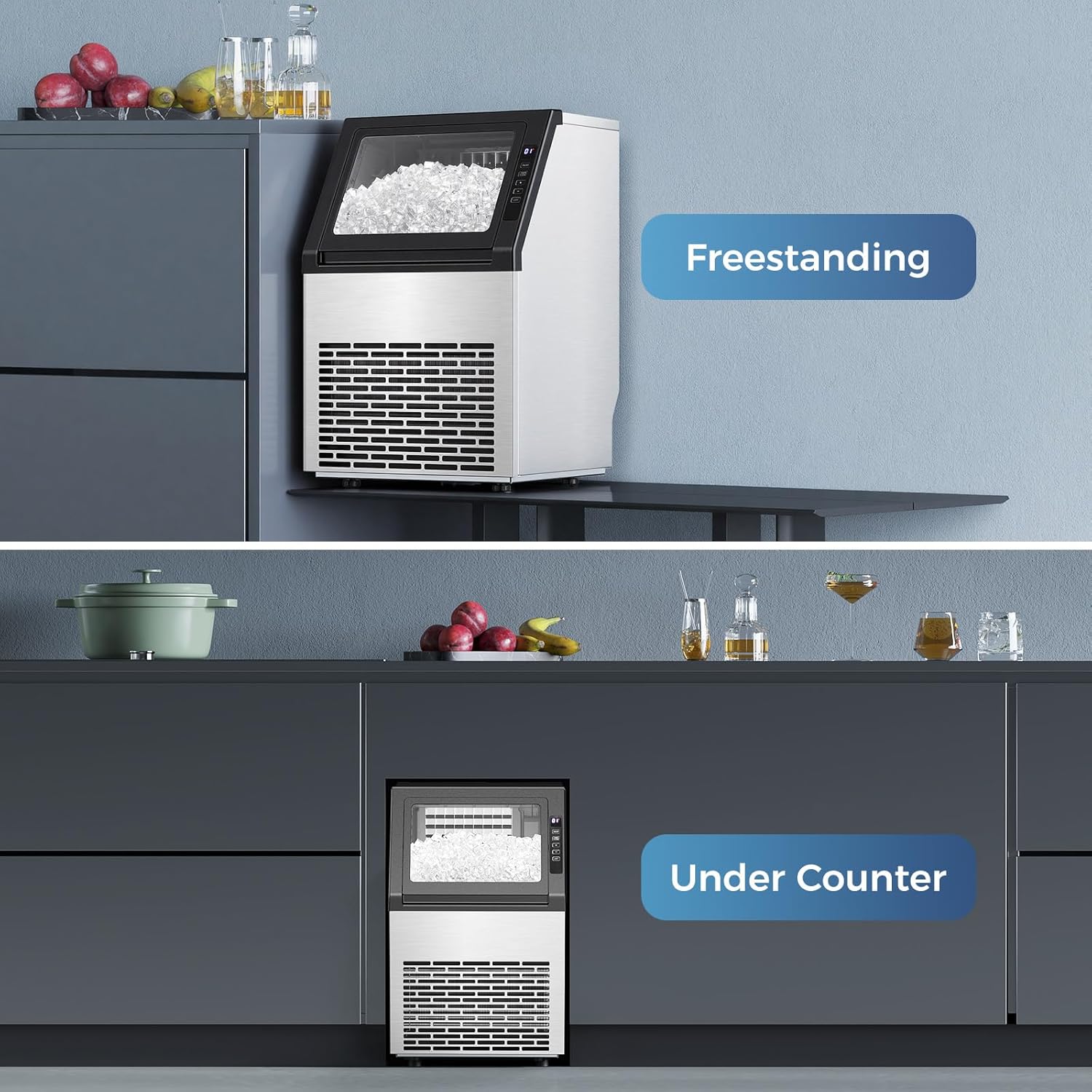 Commercial Ice Maker Machine, 80Lbs/24H Undercounter ice Machine with 28Lbs Ice Storage Capacity, Auto Self-Cleaning, Stainless Steel Freestanding Ice Maker for Home/Bar/Restaurant/Outdoor