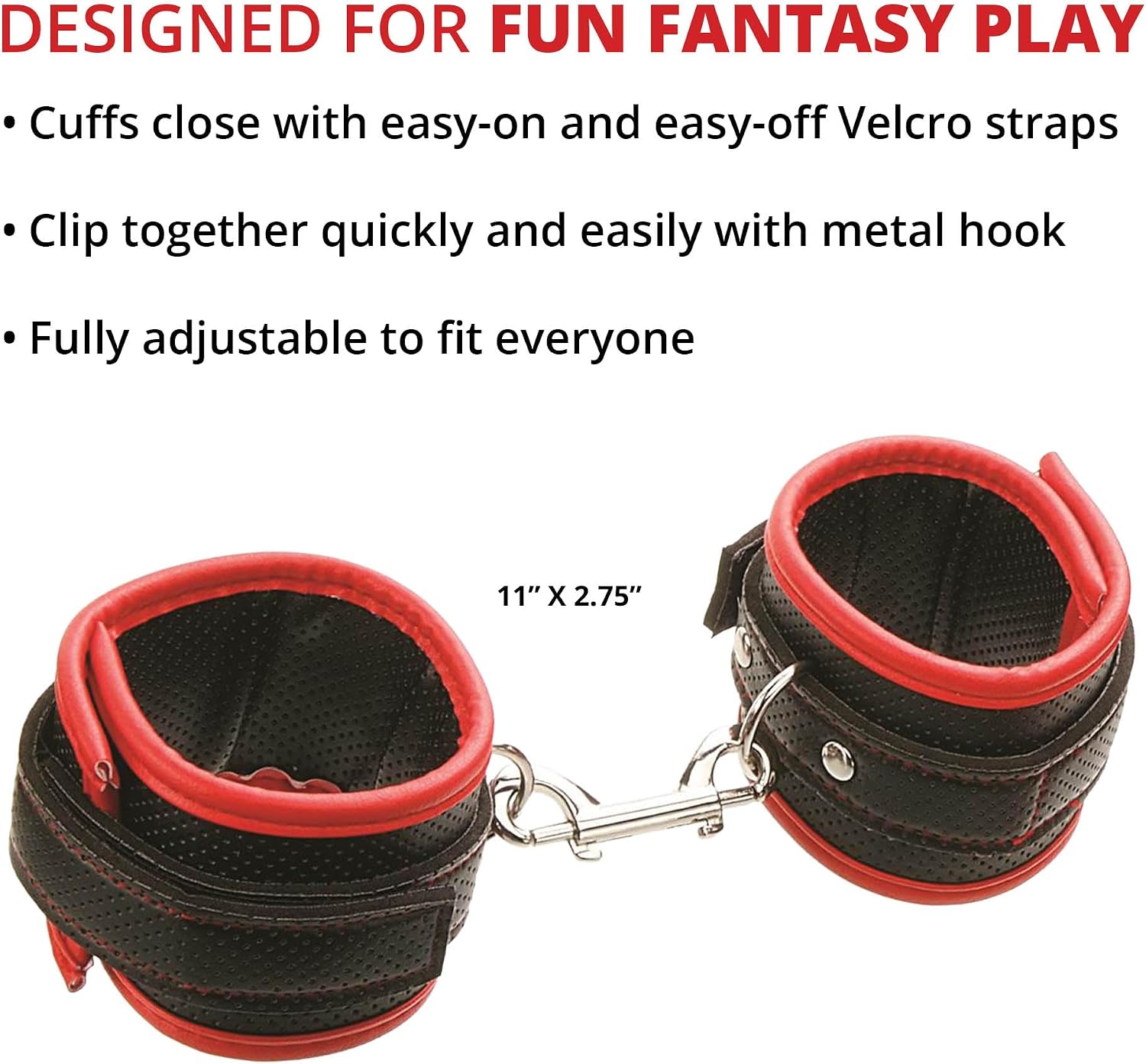 Adam & Eve Scarlet Couture Bound to Surrender Cuffs, Adjustable Wrist and Ankle Restraints, Soft Padded Vegan Leather, Secure Velcro Straps with Metal Clip, BDSM Bondage Accessories for Couples