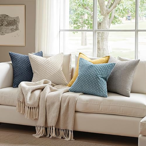 Miniatura 9 de MIULEE Juego de 2 fundas de almohada decorativas de pana suave, estilo bohemio, a rayas, decoración del hogar para Navidad, sofá, cama, sala de