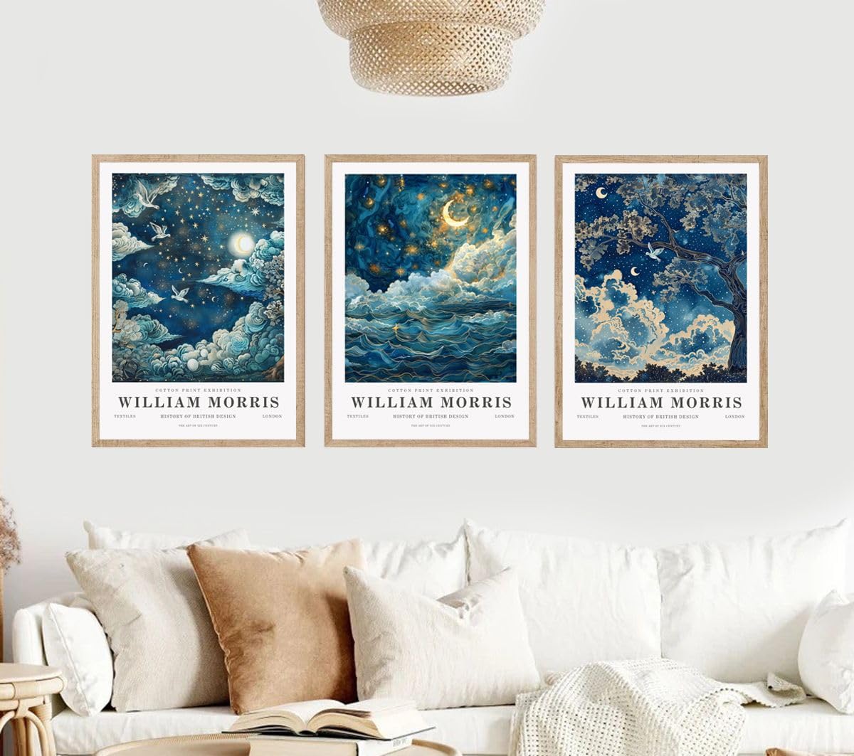 Hodge Creations Blue William Morris Moon & Stars Set Of 3 Unframed A4 Prints Wall Art Decor Gallery Exhibition Picture Poster New Gift Present Select Size Below A5 A4 A3