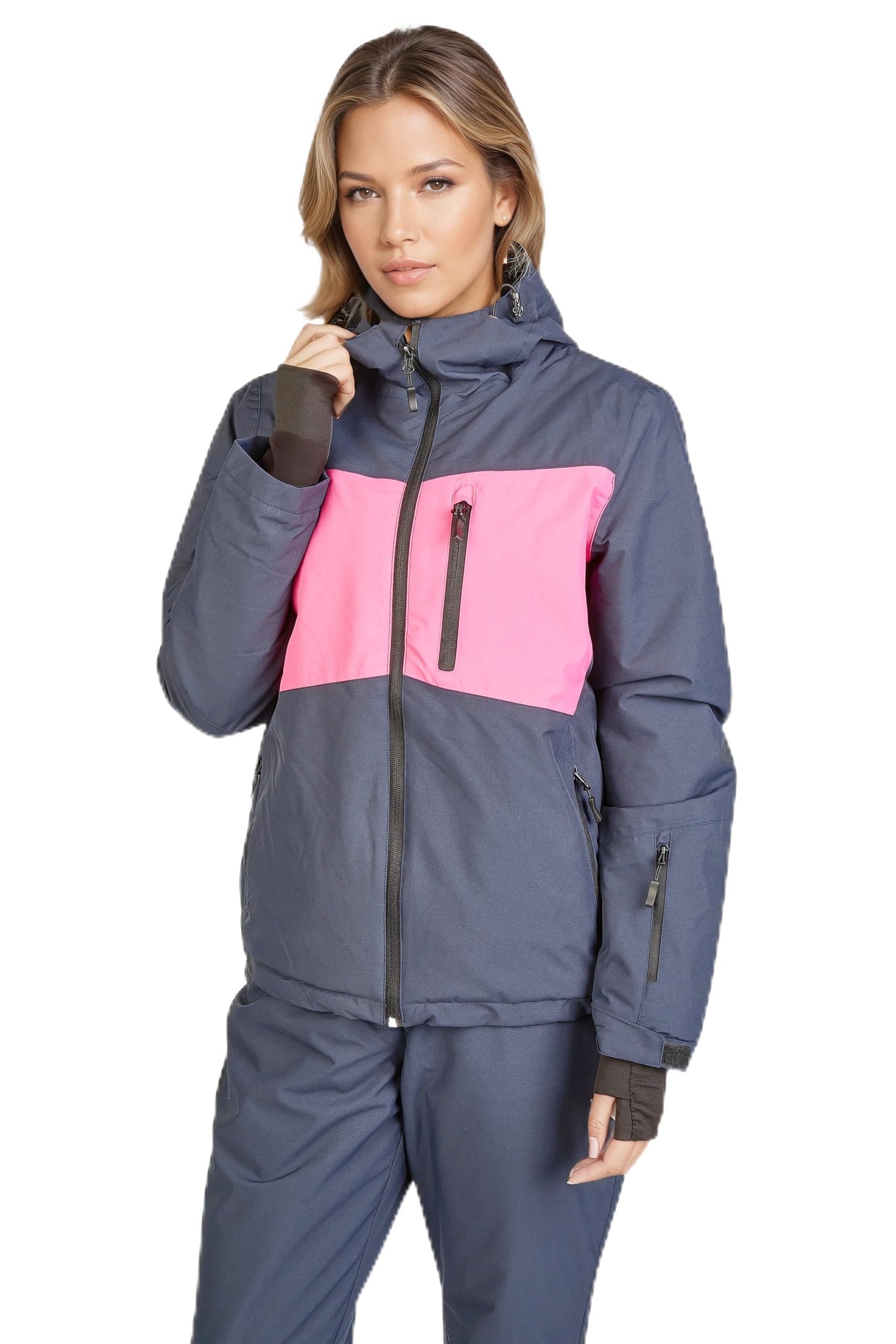 Weichers Skianzug Gr.M-XXL Damen Skijacke Skihose Schneeanzug Pants mit Kapuze Winddicht Wasserdicht Skifahren Schnee
