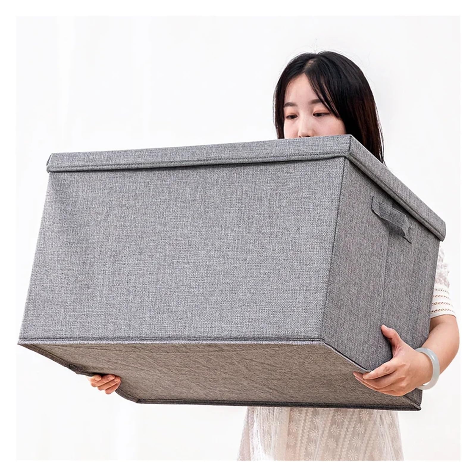 Aufbewahrungsbox Stoff Faltbare Aufbewahrungsbox aus Vliesstoff in Würfelform in 3 Größen mit Deckel(Light Grey,32X24X18CM)