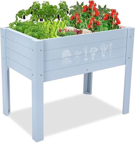 Cama de jardín elevada para niños, 30 x 24 x 18 pulgadas, cama de jardín elevada de madera para niños, jardinera al aire libre con patas y pizarra