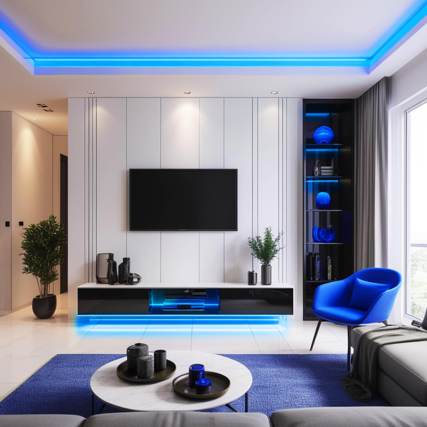 iNextStation COB LED Streifen 10m Blau DC24V mit Netzteil und Fernbedienung | 8mm LED Strip Light CRI93+ Dimmbar Lichtleiste Selbstklebend für Schlafzimmer TV Wohnzimmer Küche Spiegel