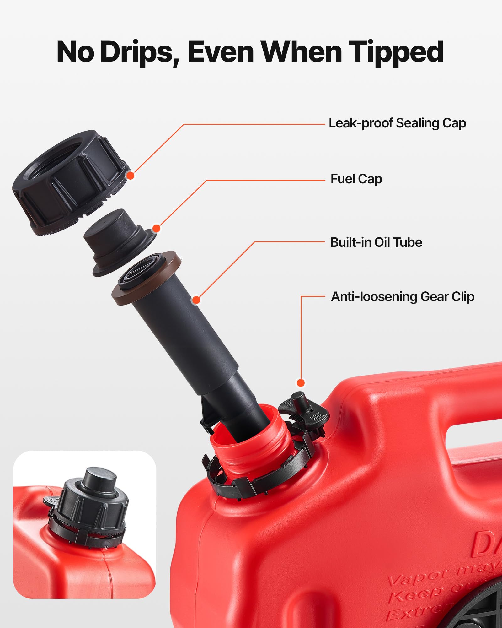 VEVOR Contenitore per Carburante 10 Litri, Tanica Benzina in Polietilene con Beccuccio e Staffa Bloccabile, Portata Massima 0,25L/s, per la Maggior Parte di Auto, Moto, ATV, UTV, Rosso