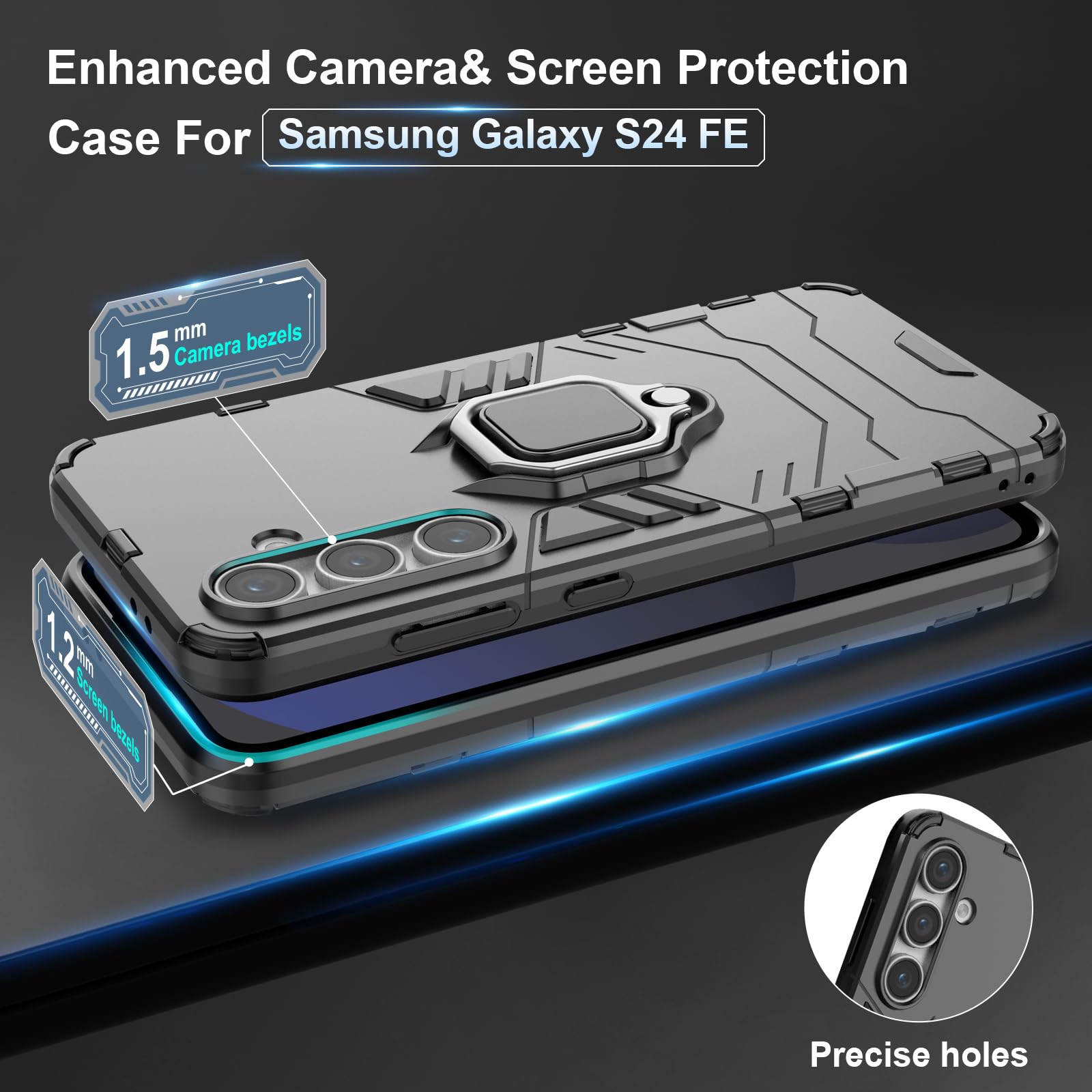 Funda para CMF Phone 2 Pro, Carcasa Antigolpes con Soporte anular metálico, Case Protectora de Grado Militar, Negro — view 196