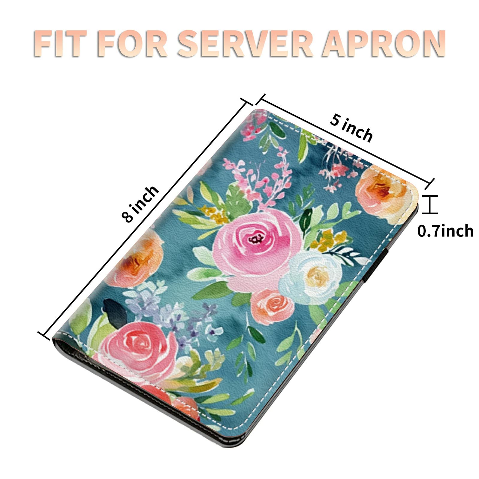 Server Books for Waitress Waiter with Zipper Pocket, Watercolor Florals Leather Server Pads Waitstaff Organizer Guest Check Presenters Server Wallet Money Holder Pouch Fit Apron